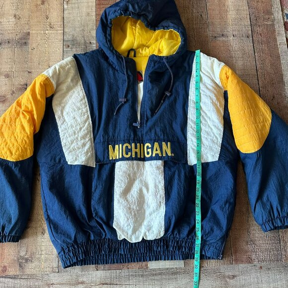 Match 1 Men's Size XL Vintage Michigan Wolverines Puffer Coat Quarter Zip - Picture 12 of 13